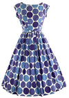 Vintage 1950s Purple and Blue Circle Novelty Print Dress- New!