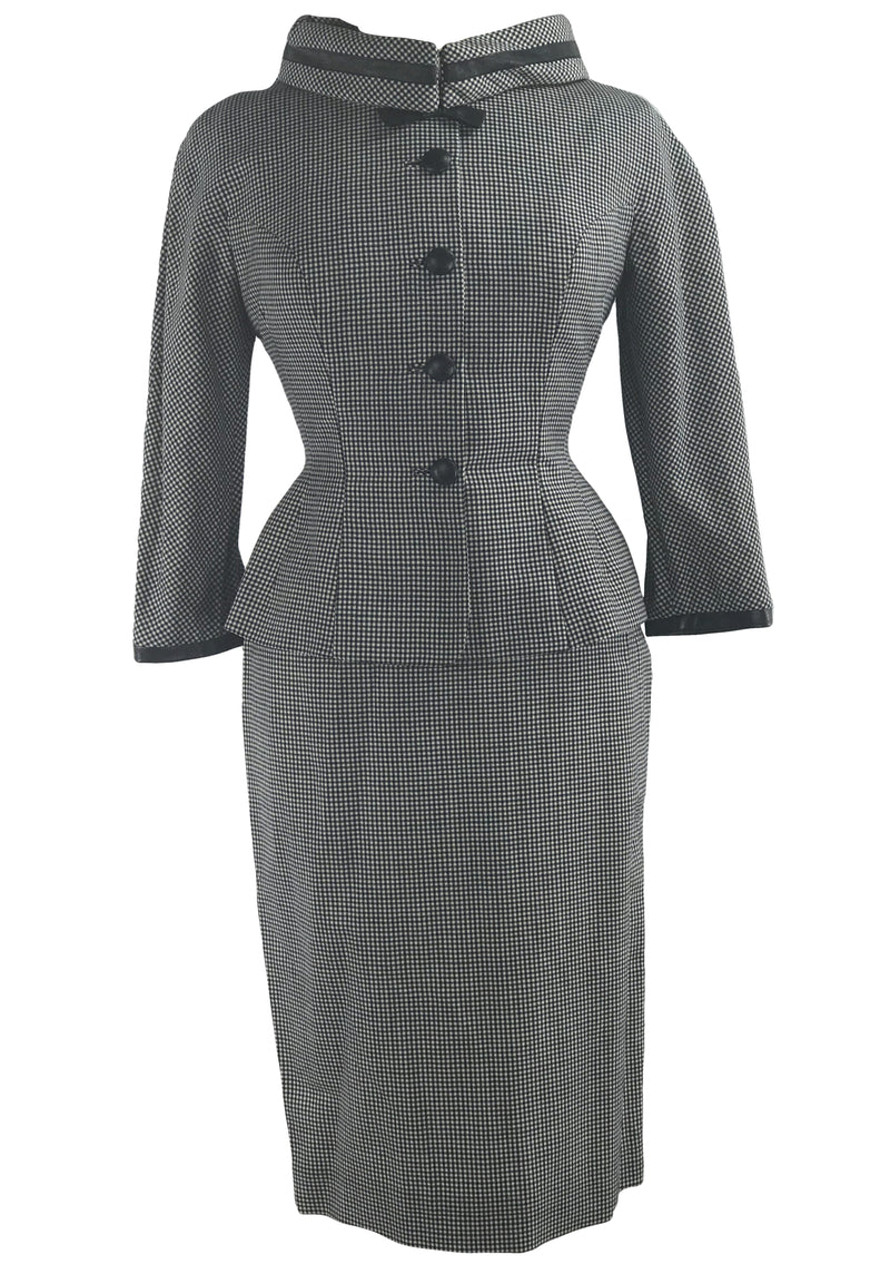 1950s Lilli Ann Designer Navy & White Houndstooth Suit - New!