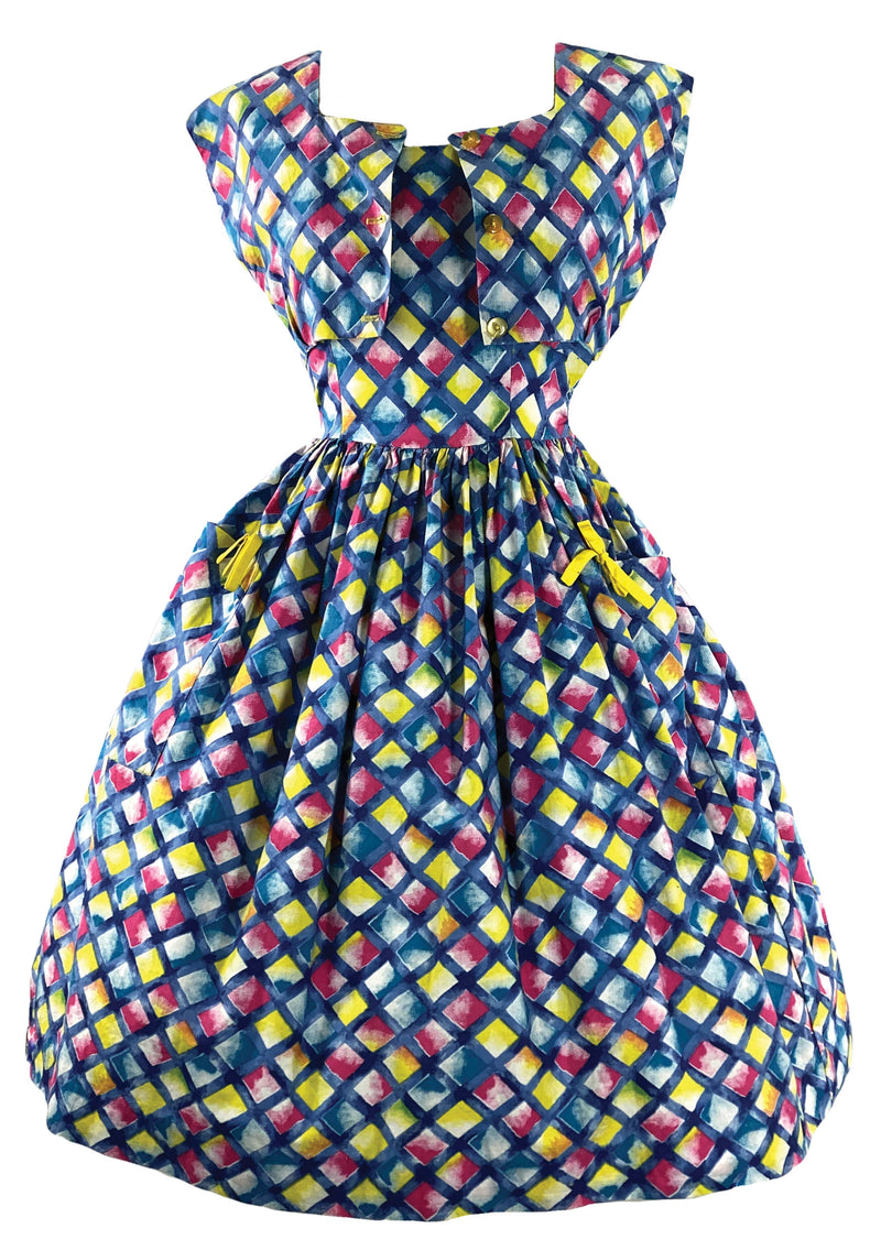 Early 1960s Harlequin Print Cotton Sundress & Bolero- New!