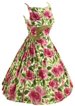 Vintage 1950s Full Blown Pink Roses Print Cotton Dress - NEW!