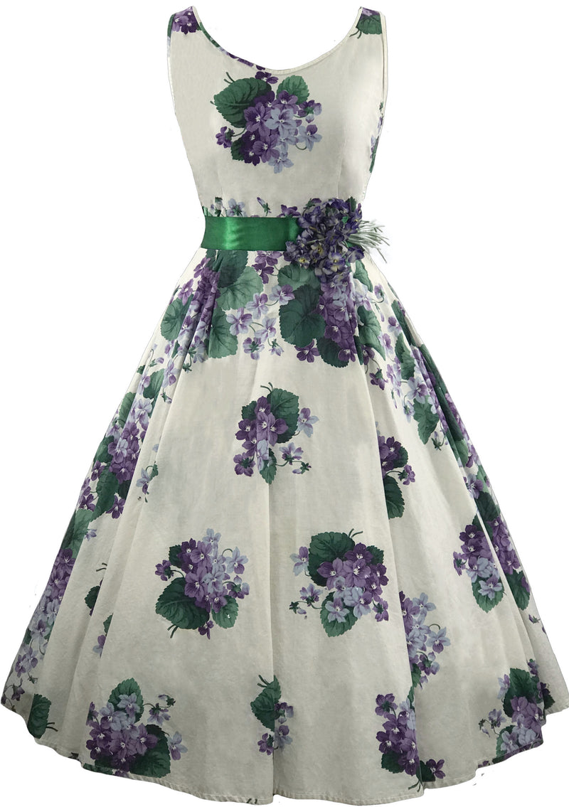 Vintage 1950s Violets Print Cotton Dress- New! (RESERVED)