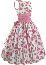 Vintage Late 1950s Pink Roses Taffeta Party Dress - New!