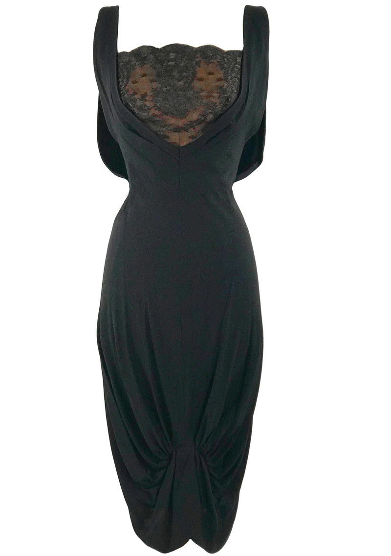 1940s -1950s Designer Black Silk Crepe Cocktail Dress - New! Coutura Vintage 1940s -1950s Designer Black Silk Crepe Cocktail Dress - New! Coutura Vintage