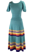 Rare 1940s Cotton Knit Rainbow Dress Ensemble- New!