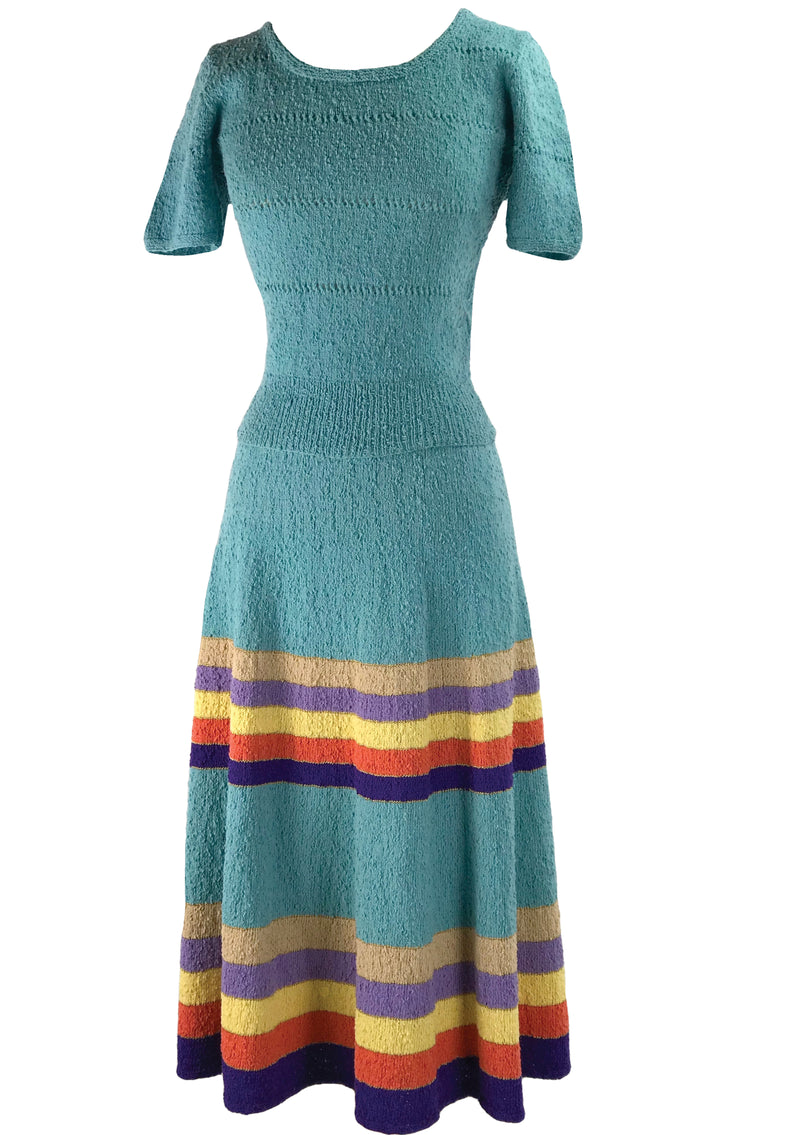 Rare 1940s Cotton Knit Rainbow Dress Ensemble- New!