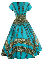 Vintage 1950s Italian Designer Turquoise Blue Cottob Dress- New!