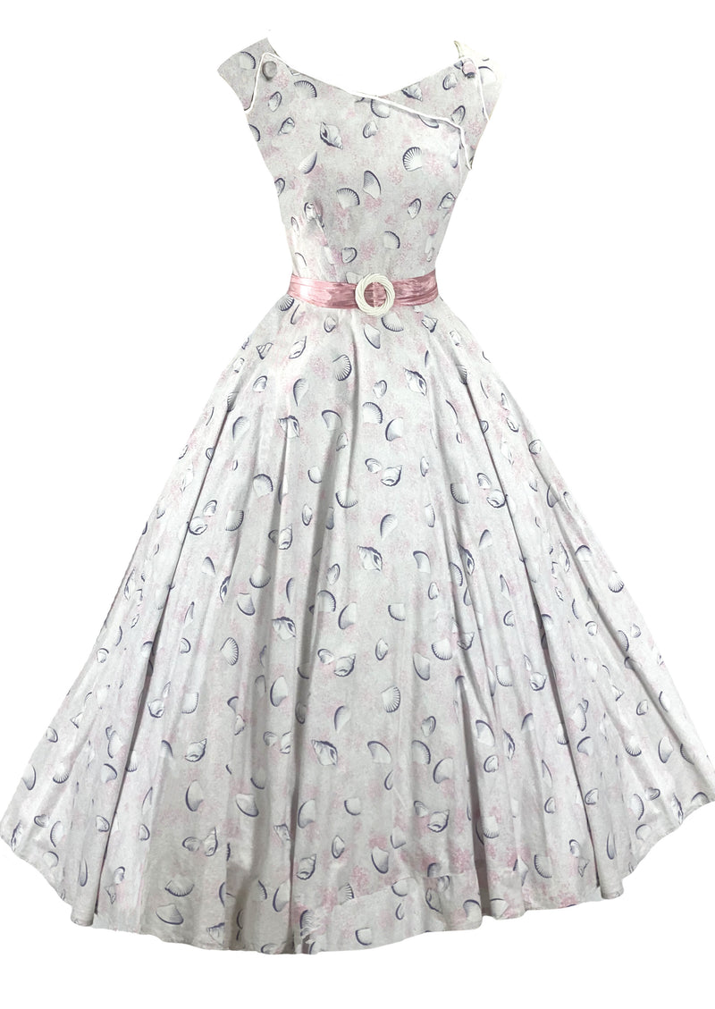 Vintage 1950s Seashell Novelty Print Cotton Dress - New!