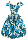 Late 1950s Vibrant Blue Roses California Cottons Dress- New! (ON HOLD)