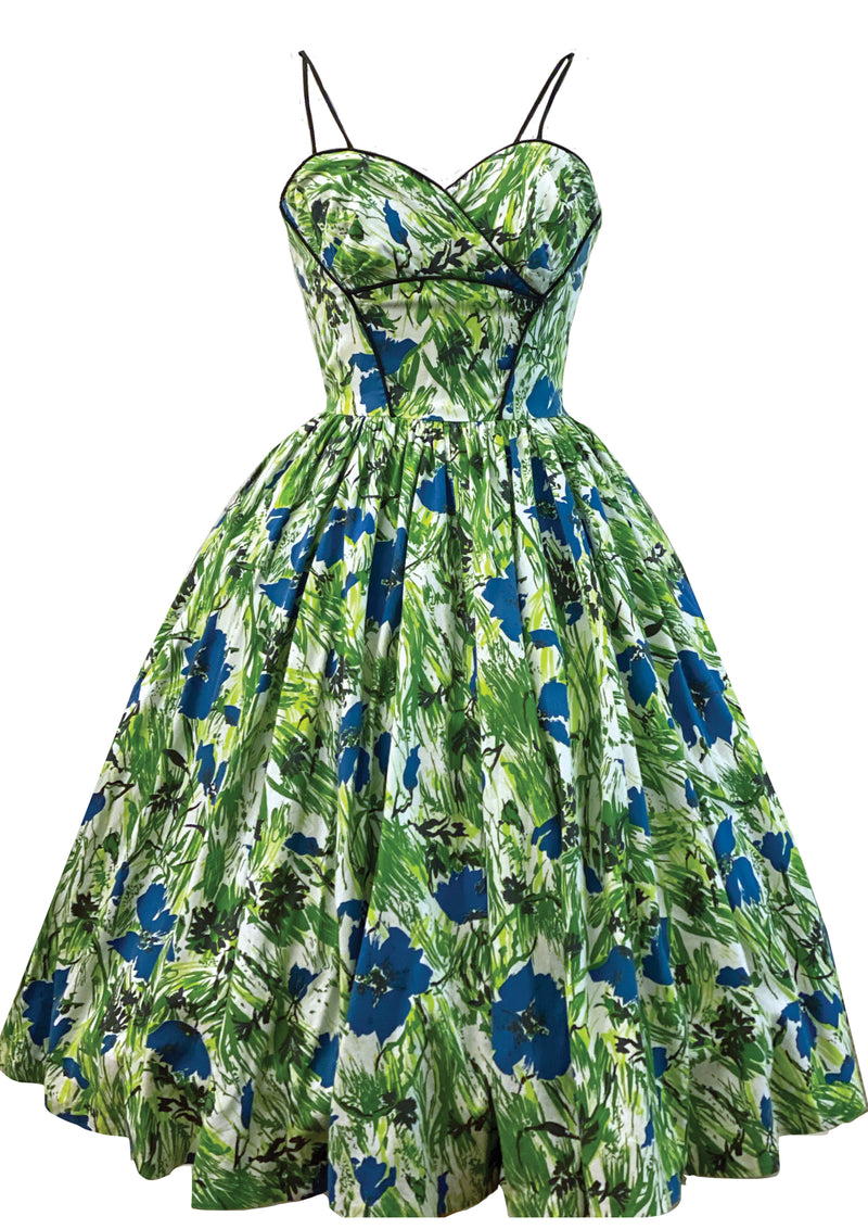 1950s Blue and Green Flora Cottonl Sundress