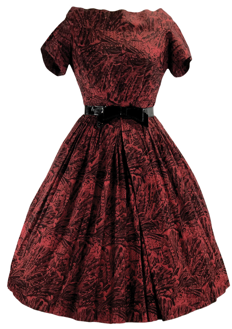 Late 1950s Brick Red & Black Swiggle Dress- New!