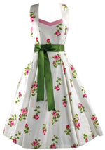 Vintage 1950s Pink Roses White Cotton Sun Dress  - New!