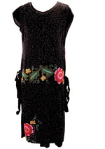 Original 1920s Black Sequin and Pink Roses Beaded Dress  - New!