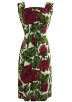 Late 1950s Early 1960s Red Rose Sheath Dress - New!