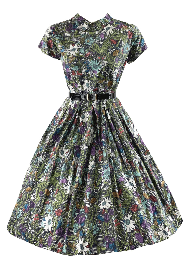 Vintage 1950s Floral Novelty Print Cotton Dress - NEW!