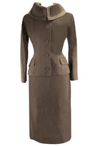 Sophisticated 1950s Mocha Gaberdine Wool Suit- New!