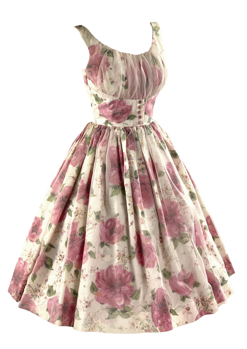 Vintage Late 1950s Pink Roses Dress with Overlay- NEW!