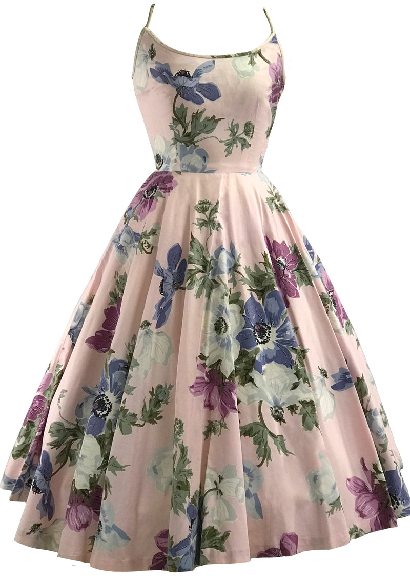 Vintage 1950s Pink Floral Polished Cotton Sundress- New!