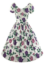 1950s Horrockses Designer Pink & Purple Roses Dress- New!