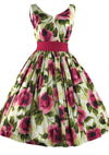 Vintage 1950s Large Magenta Roses Cotton Dress - New!