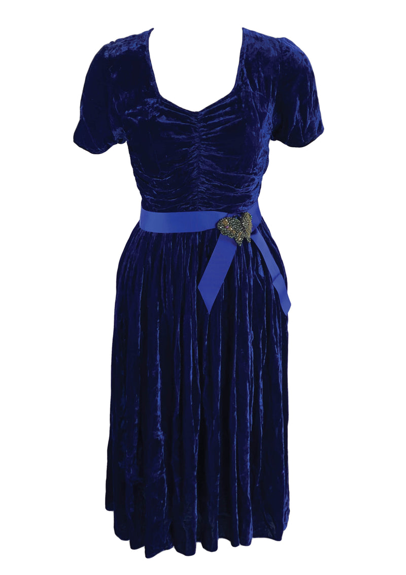 Vintage 1940s Royal Blue Crushed Velvet Dress- New! (ON HOLD)