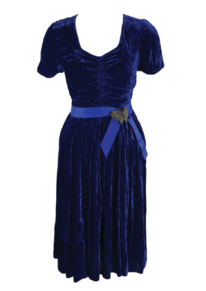Vintage 1940s Royal Blue Crushed Velvet Dress- New! (ON HOLD) Coutura Vintage Vintage 1940s Royal Blue Crushed Velvet Dress- New! (ON HOLD) Coutura Vintage