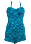 Mid 1950s Blue Floral Cotton Swimsuit/Playsuit- New!
