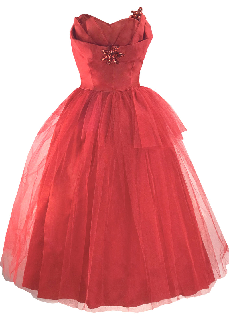 Vintage 1950s Red Tulle Cocktail Dress - New!