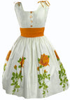 1950s Ivory Polished Cotton with Orange Roses Dress - New!