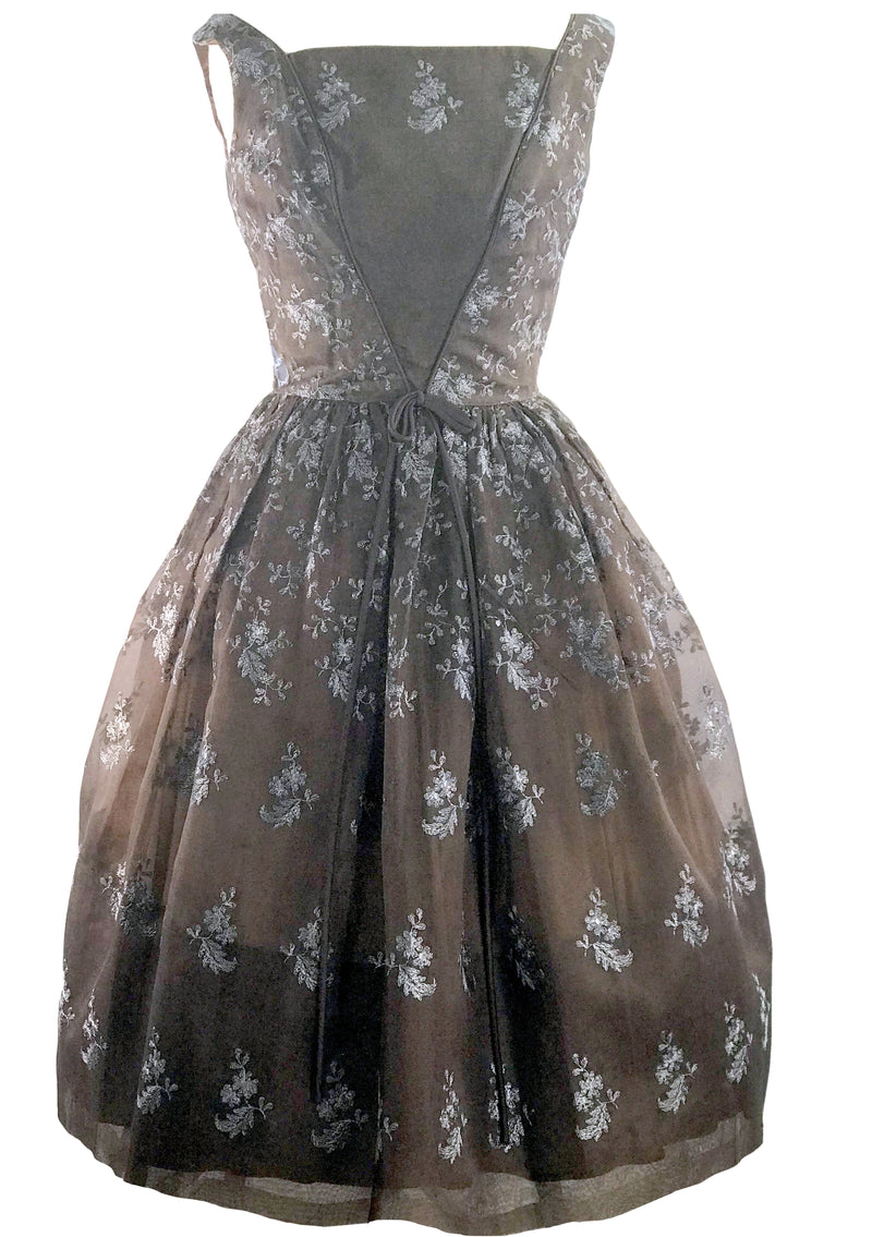 1950s Chocolate Embroidered Organza Party Dress  - New!