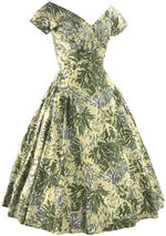 Elegant 1950s Leaf Print Cotton Dress - New! (On hold)
