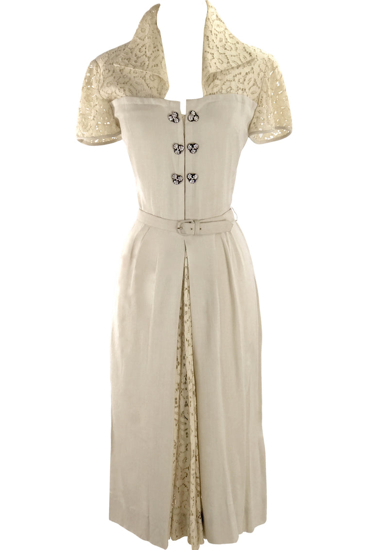 Original Unworn 1940s Ecru Linen & Cotton Lace Dress  - New!