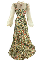 Beautiful 1970s Floral Ribbed Cotton Prairie Dress- New!