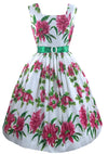 Lovely 1950s Magenta Flowers Cotton Dress- New!