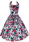 Late 1950s Magenta Roses Cotton Halter Dress- New!