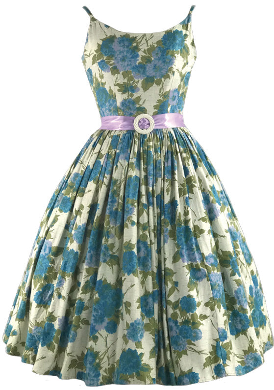 Gorgeous 1950s Blue Floral Cotton Sundress - New!