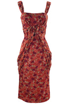 Vintage 1950s Designer Floral Print Draped Dress- New!