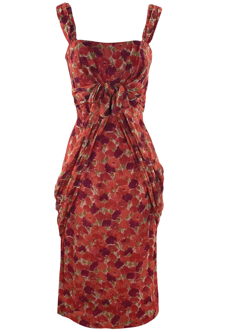 Vintage 1950s Designer Floral Print Draped Dress- New!