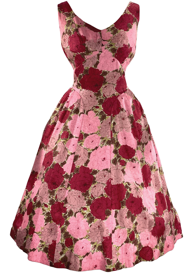 Stunning 1950s Silk Rose Print Dress- New!