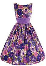 Late 1950s - Early 1960s Purple & Pink Floral Designer Dress - New!