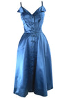 Amazing Late 1950s Blue Silk Satin Cocktail Dress- New!