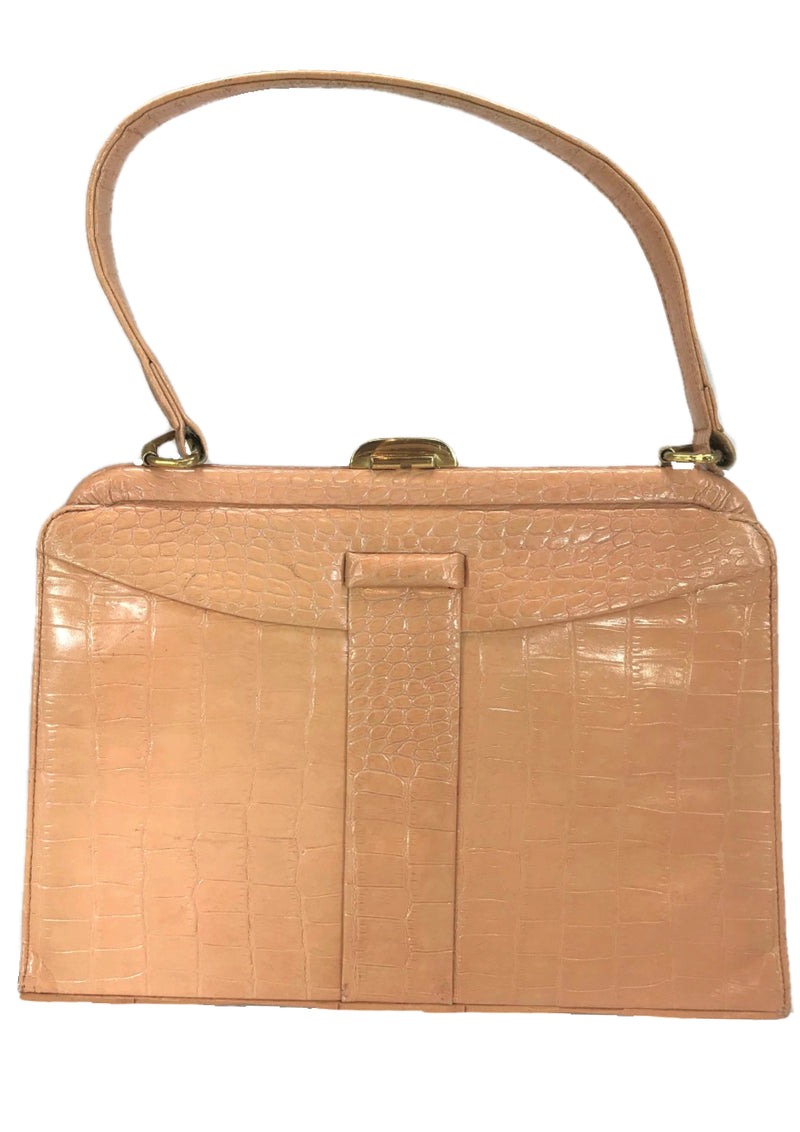 Early 1960s Peach Pink Leather Lederer Handbag- New!