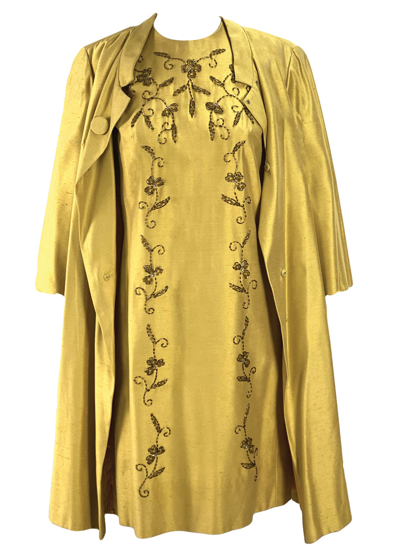 Vintage 1960s Gold Beaded Sheath Party Dress and Coat Ensemble - New! Coutura Vintage Vintage 1960s Gold Beaded Sheath Party Dress and Coat Ensemble - New! Coutura Vintage