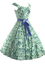 1950s Blue Violets & Green Leaves Cotton Dress- New! (ON HOLD)