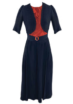 Stunning Late 1930s Navy & Tangerine Dress- New!