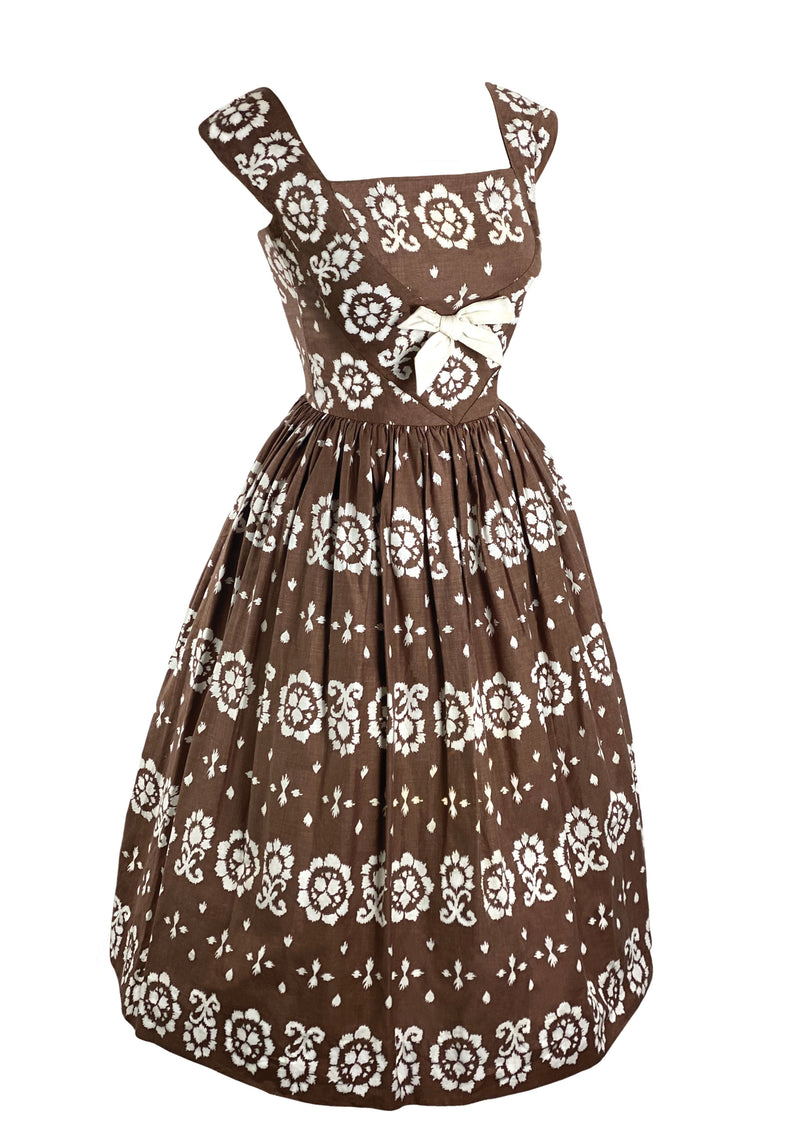 Vintage 1950s Brown and White Horrockses Designer Dress- New!