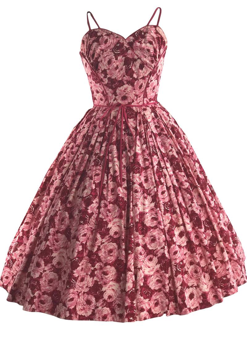 1950s Red and Pink Roses Cotton Sundress - New!