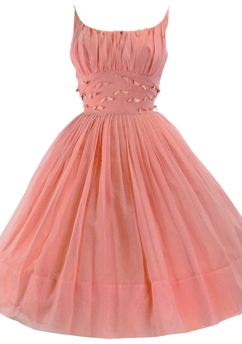 Vintage 1950-1960s Coral Chiffon Dress Ensemble  - New!