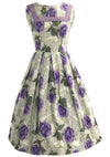 Vintage 1950s Purple Roses and Lace Print Dress - New!