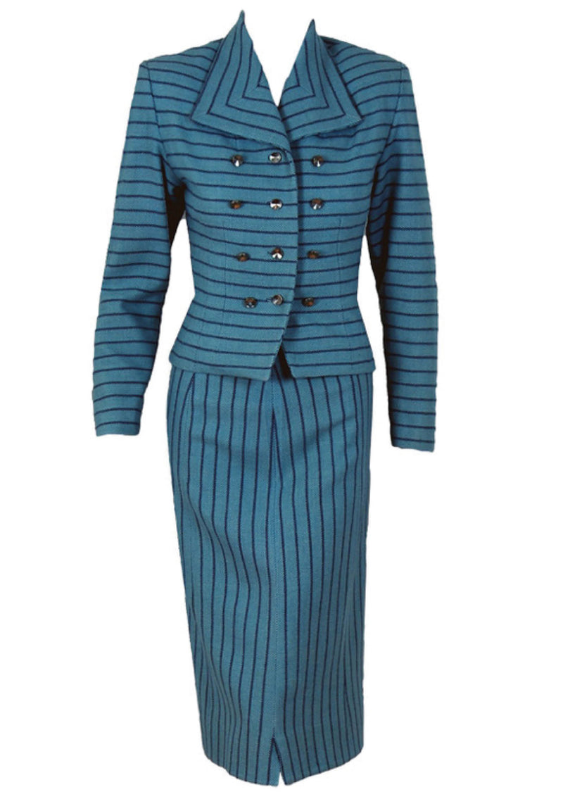 1940's Blue & Navy Striped Wool Skirt Suit - New!