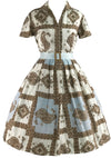 Amazing Silky 1950s Geometric Scarf Print Dress - New!